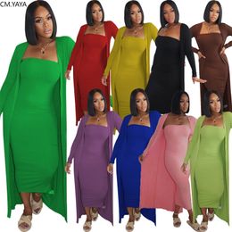 CM.YAYA High Street Women's Set Long Sleeve Cloak Tops Bodycon Midi Maxi Dress Suit Active Wear Tracksuit Two Piece Fitness 220509