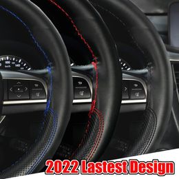 Steering Wheel Covers Black/Red/Blue Leather DIY Car Cover Protection Needle 38cm 15" Sticker Genuine Accessories Styling Seat Silicone