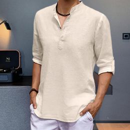 Men's T-Shirts Modern Casual Shirt Quick Dry Stitching Men Beach Party Dating Flax Henley