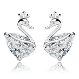 Hugdong 925 Silver Crystal Accent Swan with Red Bead Stud Earrings with Jewelry Box,Swan Earrings for Women Silver