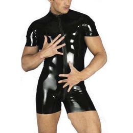 Men's T-Shirts Male PU Latex Zipper Underwear Catsuit Sexy Gay Mens Women Shirt Club Wear Men Lingerie Top