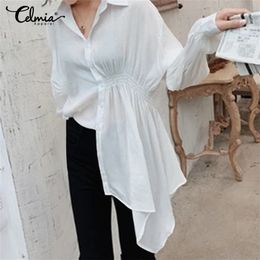 2020 Celmia Spring Women Casual Blouses Long Sleeve Ruffled Shirts Buttons Solid Work Blusas Femininas Asymmetric Tops Plus Size T200321