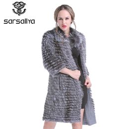 Fur Coat Silver Natural Fur Coats Female Autumn Knitted Long Genuine Fur Jackets Ladies Fashion Luxury New 201016