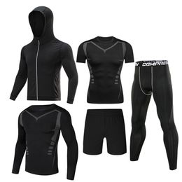 5pcs / set Men's Tracksuit Gym Fitness Compression Sport Suit Clothes Running Jogging Sports Wear Exercise Workout Tights 220610