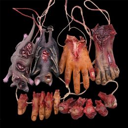 Halloween Horror Hanging Prop Fake Dead Mouse Bat Bloody Hand Feet DIY Haunted House Scary For Party Decoration 220815