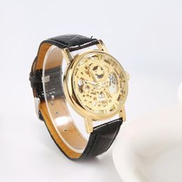 Wristwatches Fashion Luxury Hollow Skeleton Round Dial Faux Leather Strap Wrist Watch Sports Watches Wristwatch Relogio Feminino