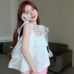 Women's Tanks & Camis Summer Women Sexy Tied Ruffles Sling Off-Shoulder Pullover Shirt Female Fashion Elegant Layer Cake Blouses Top 2022Wom