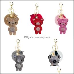 Key Rings Jewellery Cute Bear Animal Pompom Keychain Bag Pendant Faux Rabbit Fur Keyring Fluffy Ball Keyfobs Holder 6 Dhm5N