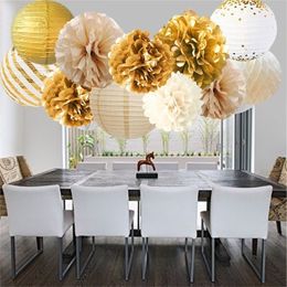 11PcsSet Rose Gold Round Chinese Lanterns Tissue Paper Flower Balls for Birthday Baby Shower Party Wedding Decor 220611