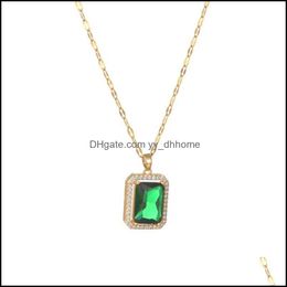 Pendant Necklaces Pendants Jewellery Anillos Gold Luxury Green Square Topaz Necklace For Women Cla Dh6Wr