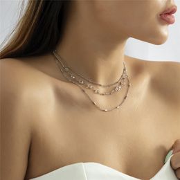 Multilayer Simple Crystal Thin Chain Necklace Women Vintage Clavicle Link Gold Colour Choker Aesthetic Jewellery Neck Accessories