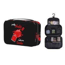 Cosmetic Bags & Cases Kawaii Pretty Nails Make Me Smile Travel Toiletry Bag Women Hanging Nail Polish Makeup Organizer Dopp KitCosmetic