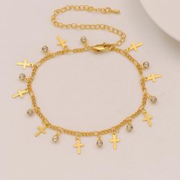 gold leg chain Canada - Anklets Jesus Leg Chain For Women Gold Color Anklet Bracelet Cross Beach Jewelry Tobilleras MujerAnklets