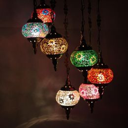 turkish moroccan lamps UK - Turkish Mosaic Pendant Lamps Handmade stained glass moroccan lamp for Bedroom Bar Kitchen Weeding decor mosaic hanging lamp260i