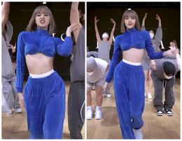 Women's Two Piece Pants Lisa K- Dancer Outfit Women Sexy Slim Outfits Hip-Hop Short Hoodies Dancewear Korean Loose Elastic Performance Co