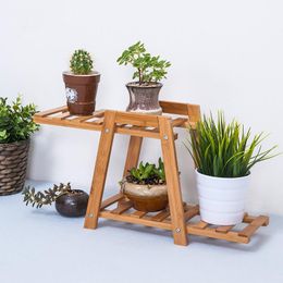 Hooks & Rails Bamboo Indoor Flower Pot Holders Creative Uneven Floor Typle Double Layer Storage Rack Eco Natural Balcony/Living Room DecorHo