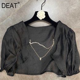 DEAT summer SHIRT spliced chain metal fashion short top thin WS30101L 210709