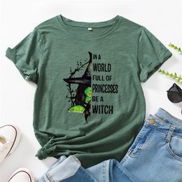 JCGO Fashion Summer T Shirts Women Casual Graphic Cotton Halloween Witch Print Female Short Sleeve Tshirt Vintage Lady Tops Tees 220321