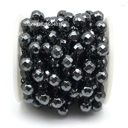 8mm Natural Faceted Round Black Hematite Cube Beads Rosary Chains For Necklace Plated Copper Bulk Retro Handmade