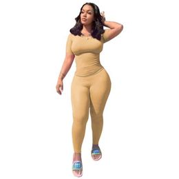 Women Tracksuits Desinger Two Piece Set Solid Casual Sexy Sports Suit Home T-Shirts Trousers Knitted Pink Outfits Bodycon Plus Size Women Cl