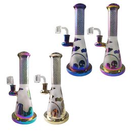 Wholesale 9 Inch Hookahs Showerhead Perc Rainbow Colourful Glass Bong Straight Tube Dab Oil Rig 14mm Female Joint Smoking Rigs With Banger ZDWS2005