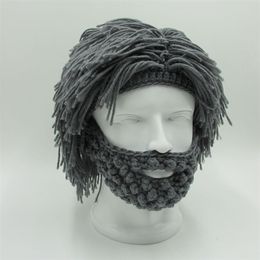 Wig Beard Hats Hobo Mad Scientist Caveman Handmade Knit Warm Winter Cap Men Women Halloween Gifts Funny Party Beanies 5 Colours 220812