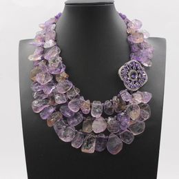 Pendant Necklaces GuaiGuai Jewelry Real Ametrine Rough Round Faceted Purple Amethyst Necklace Crystal CZ Pave Connector Handmade For WomenPe