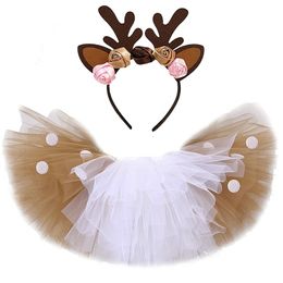 Christmas Deer Tutu Skirt for Girls Kids Reindeer Costume Toddler Baby Girl Halloween Children Outfits Birthday 220326
