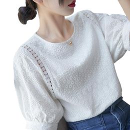 Women's Blouses & Shirts Embroidered Lace Shirt Sweet Summer Women Tops Fashion Short Sleeve Hollow Out White Blouse Blusa FemininaWomen's