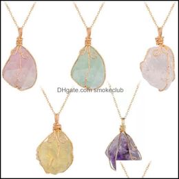Arts And Crafts Arts Gifts Home Garden Party Gift Irregar Nature Stone Pendant Amethyst Rose Quartz White Crystal Lemon Necklace Drop Del