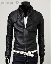 New Arrival Fashion Men Leather Jacket Male Slim Casual s Man Outerwear Stand Collar s L220801
