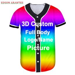 Custom Baseball Jersey Tshirt Unisex Mens Arc Bottom Text Image 3D Print Team Uniforms Button Down Shirt Plus Size XXS-6XL 220619