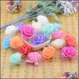 Decorative Flowers Wreaths Festive Party Supplies Home Garden Wholesale-30Pcs/Lot Silk Lace Foam Rose Handmade Artificial Flower For Weddi