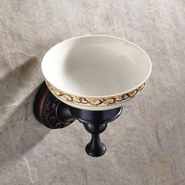 Soap Dishes Antique Black Dish Soild Brass With Ceramic Cup Carved Oil Bronze Holder Wall Mounted Bathroom ProductSoap