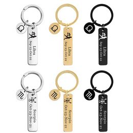 12 Zodiac Sign letter stainless steel keychain star sign birthday gift for men women couple key rings holders bag hangs Fine fashion Jewellery