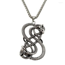 Pendant Necklaces Norse Viking Double Dragon Goth Ouroboros Necklace Scandinavian Mens Accessories Halloween Jewelery 2022