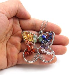 Natural Energy Gravel Crystal Necklace Handmade Wire Wrap Colorful Healthy Reiki Crystal Butterfly Choker For Couple Accessories