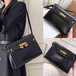 Brand Luxury Designer Handbag Paris Shoulder Bag Siant Lourent Manhattan Women's Cowhide Crocodile Pattern 20 Armpit Holding Magic Stick All