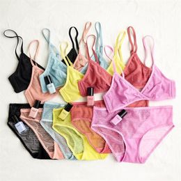 Sexy Bra and g String Thong Set for Women See Through Bra Sets Wireless Sex Bralette Ladies Lace Lingerie Intimates Underwear 220513