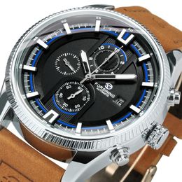 Orologi da polso che si affacciano alla moda sport orologi impermeabili meccanici per uomo calendario sub-dial mani luminose cinghia di pelle hombrewri