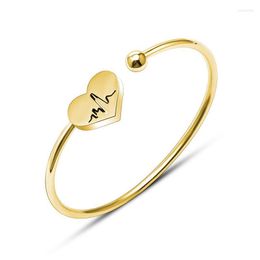 Link Chain Electrocardiogram Heart Bracelet For Women Charm Titanium Steel Jewelry Stretch Wire Girl Teen Dating Pulseras Mujer Kent22