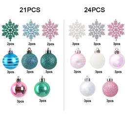 21PCS24PCS Small Christmas Balls Xmas Balls Snowflake Christmas Tree Ornament Hanging Baubles Pink Blue Ball Tree Decoration 201027
