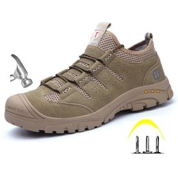 Outdoor Mens Desert Steel Toe Anti Smashing Protective Safety Shoes Men Puncture Proof Work Boots Shoes Sneakers 210315