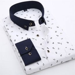 Floral Printed Fashion Men's Long Sleeve Casual Shirts Patchwork Collar Soft Thin Slim Fit Male Dress Shirt With Pocket 220322