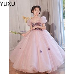 Luxury Bling Sequin Girls Pageant Dresses Fluffy Off The Shoulder Ruched Pink Flower Girl Dresses Ball Gowns Party Dresses for Girls