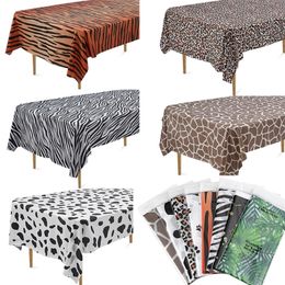 1Pc Woodland Disposable Table Cloth 137x274cm Jungle Safari Animals Tiger Zebra Birthday Party Decor Leopard Tablecloth 220811