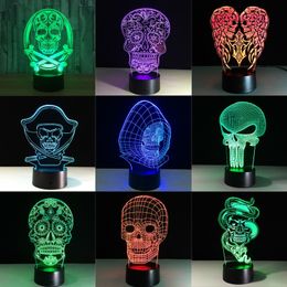 3D LED Colour Night Light Changing Lamp Halloween Skull Acrylic Hologram Illusion Desk For Kids Gift Dropship Y201006
