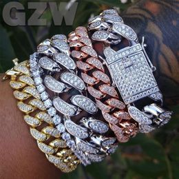 10-20mm Bling Big Cuban Link Chain Bracelet Bangle for Men Iced Out Prong CZ Stone Cubic Zirconia Hip Hop Chains Grunge Wristband Punk Rock Jewellery Bijoux Gifts Guys