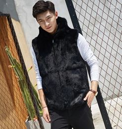 Men's Vests Genuine Natural Real Fur Vest With Hood Men Fashion Jacket Outwear Overcoat Custom Any Size F2231 Stra22