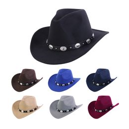 New Winter Vintage Wool Fedora Hat For Women Men's Caps Hats Wide Brim Western Cowboy Jazz Cap With Leather Sombrero Cap